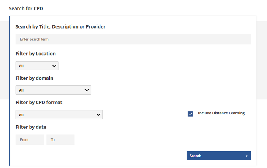 MyCPD search screenshot